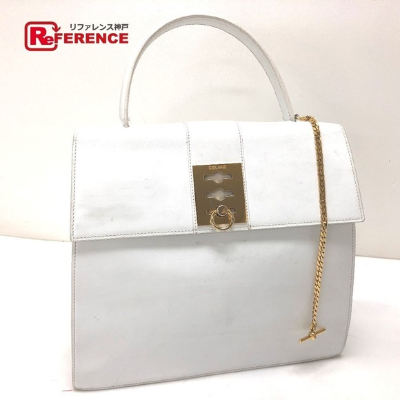 Celine Leather Tote Lock Chain White Bag - Picture 1 of 9